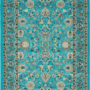 Unique Loom Sialk Hill Collection Area Rug - Washington (5' 3" x 8' Rectangle Turquoise/Black) Floral Traditional Perfect For Living Room Bed Room Dining Room Office