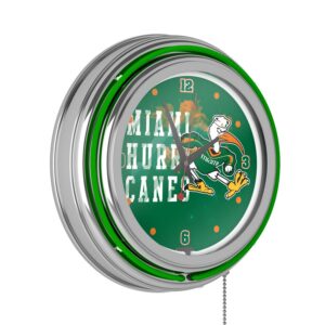 University of Miami Chrome Double Rung Neon Clock - Smoke