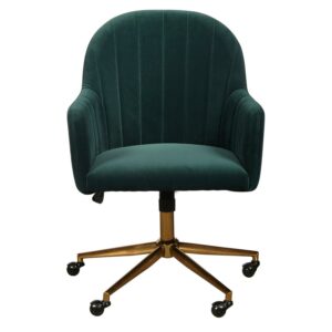 Upholstered Channel Tufted Office Chair in Emerald Green Velvet