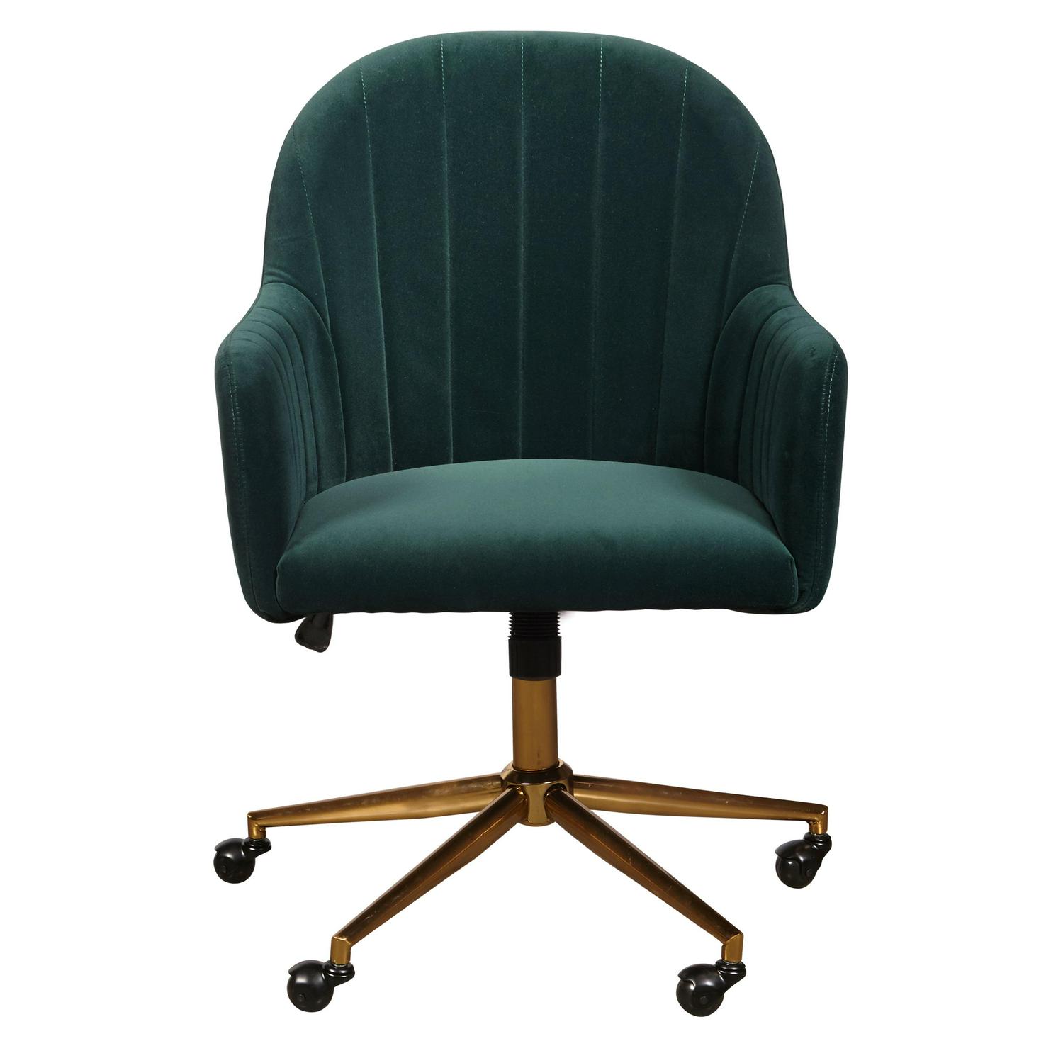 Upholstered Channel Tufted Office Chair in Emerald Green Velvet