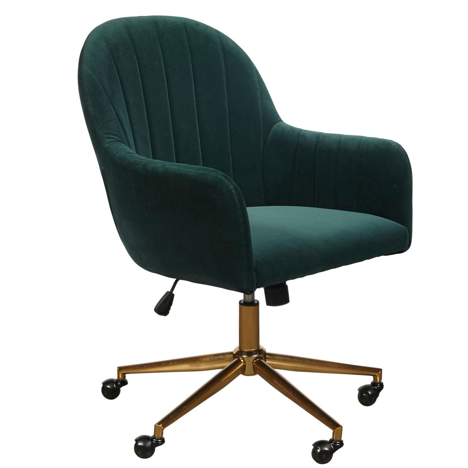 Upholstered Channel Tufted Office Chair in Emerald Green Velvet - Image 2