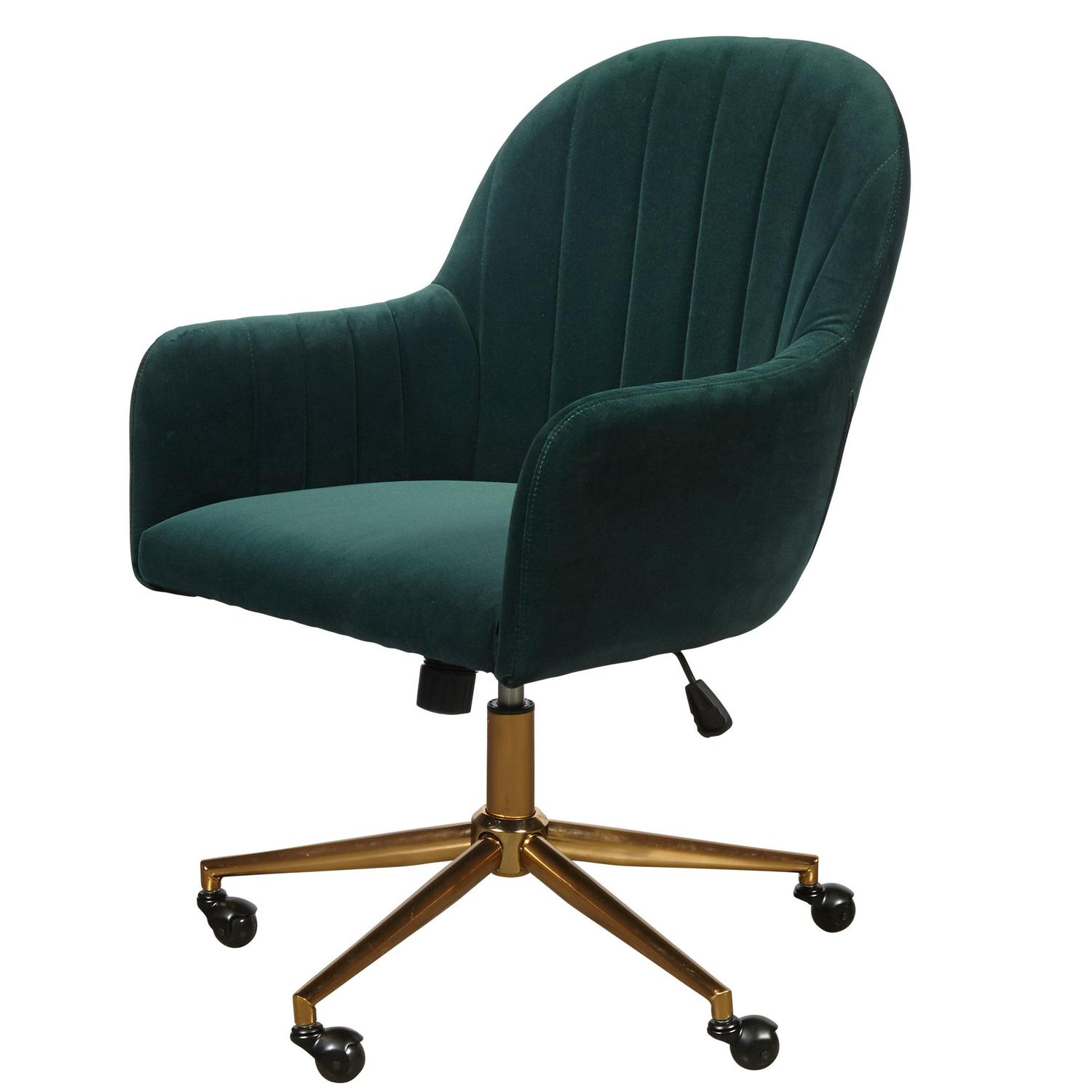 Upholstered Channel Tufted Office Chair in Emerald Green Velvet - Image 3