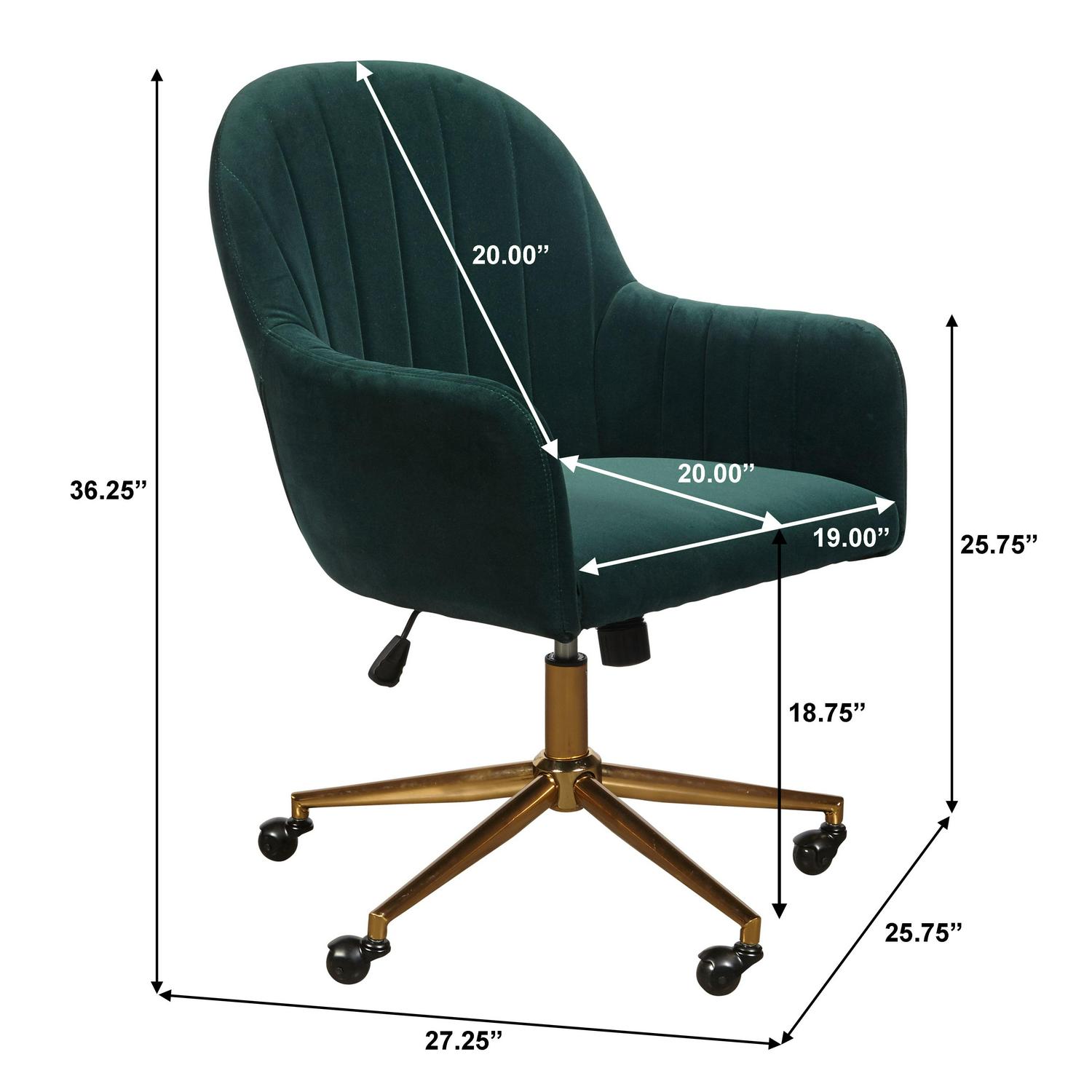 Upholstered Channel Tufted Office Chair in Emerald Green Velvet - Image 8