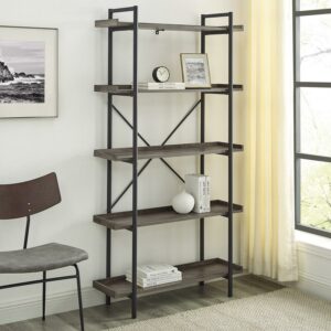 Walker Edison Urban Pipe Rustic Industrial Bookcase, Grey Wash