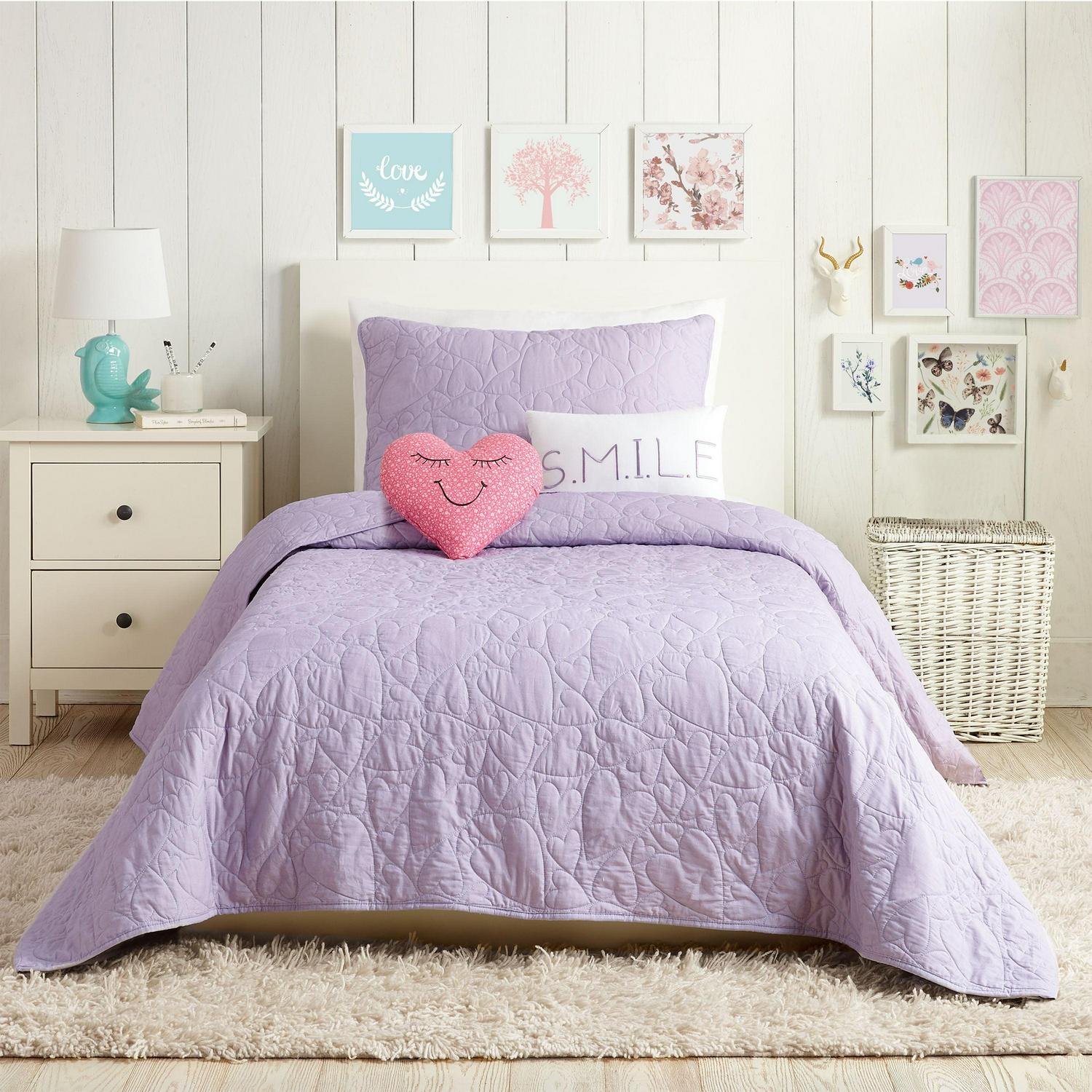 Urban Playground Kids Lavender Heart 4-Piece Quilt Set, Twin