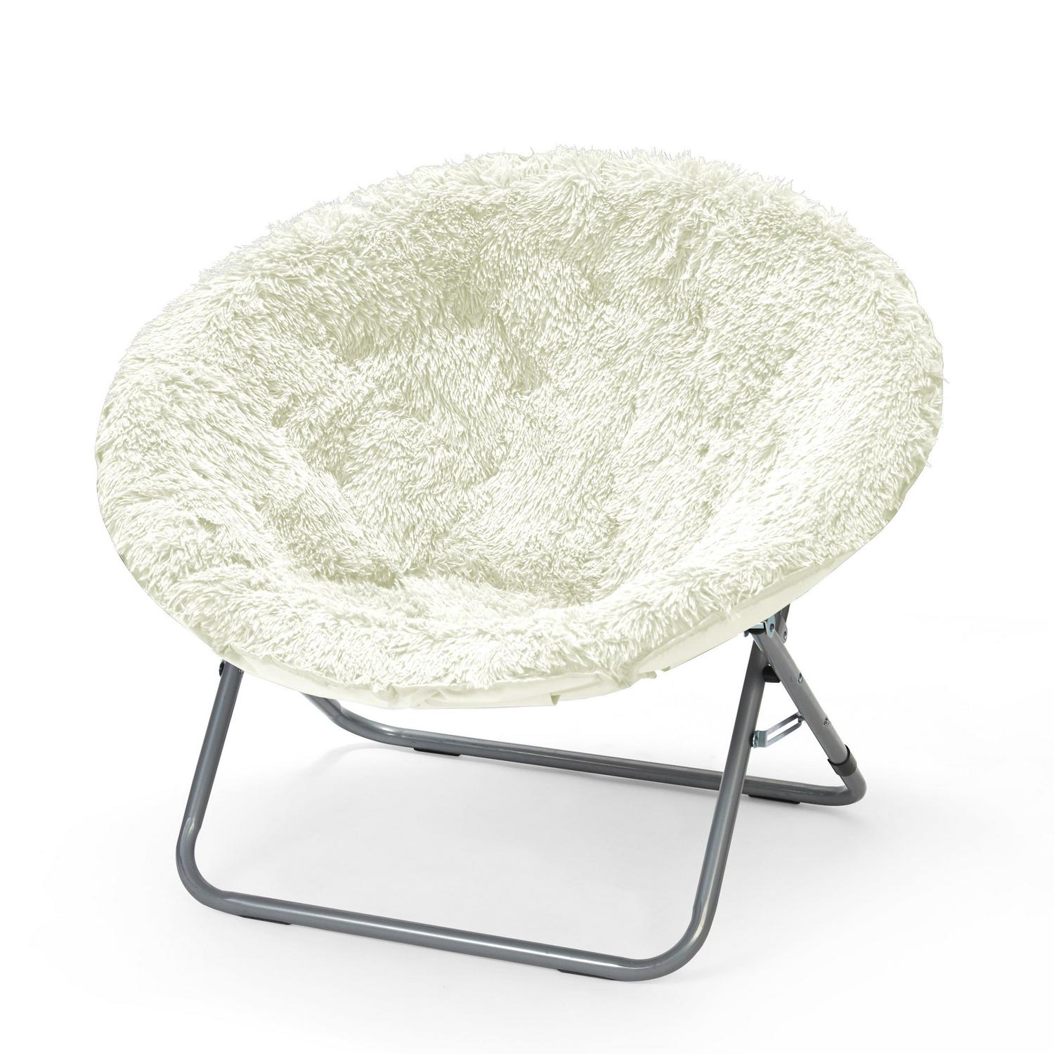 Urban Shop Mongolian Faux Fur Oversized Moon Chair, White - Image 4