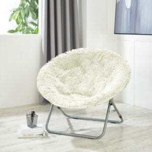 Urban Shop Mongolian Faux Fur Oversized Moon Chair, White