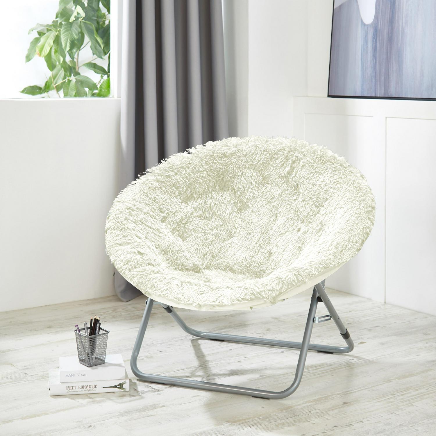 Urban Shop Mongolian Faux Fur Oversized Moon Chair, White