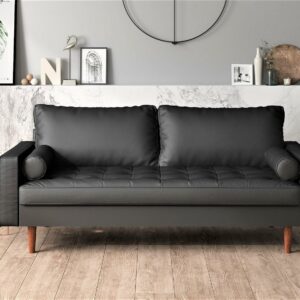 Uspridefurniture Darby 69.7'' Faux Leather Square Arm Sofa,Black