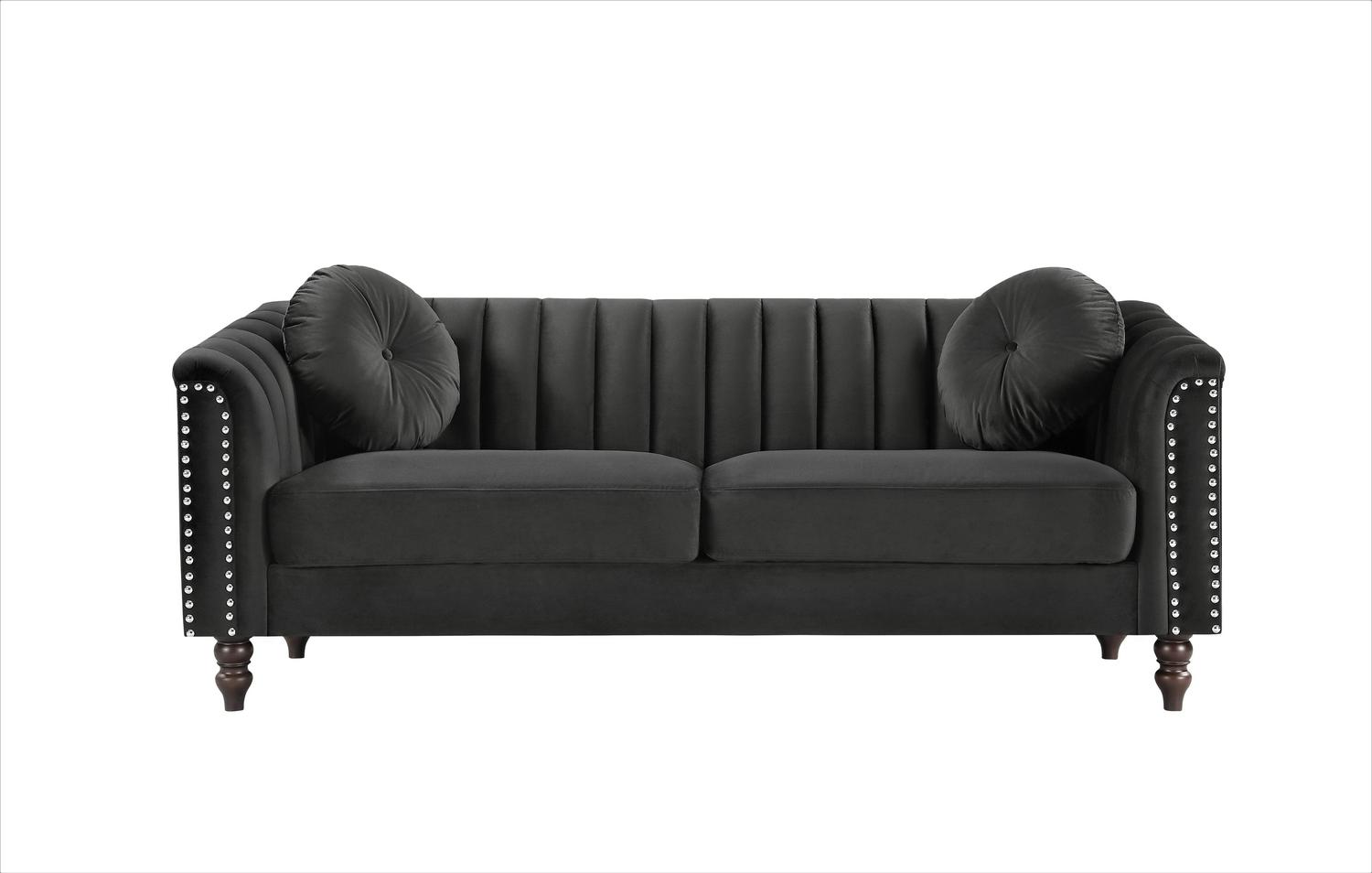 Uspridefurniture Hills Tufted Back Nailhead 75.2" Velvet Sofa, Black - Image 2