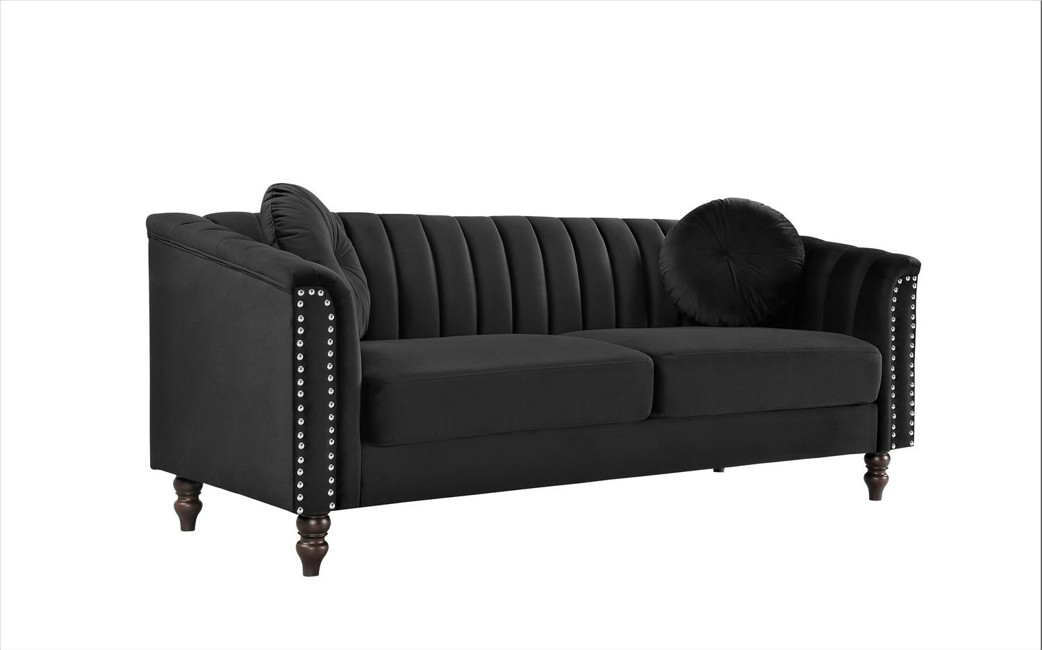 Uspridefurniture Hills Tufted Back Nailhead 75.2" Velvet Sofa, Black - Image 4