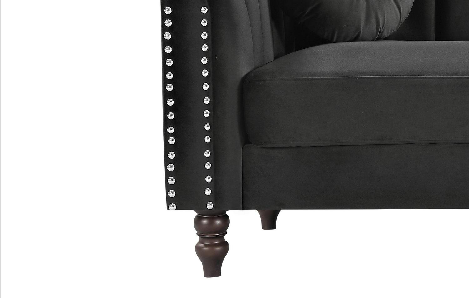 Uspridefurniture Hills Tufted Back Nailhead 75.2" Velvet Sofa, Black - Image 5