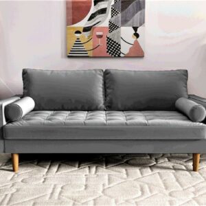 US Pride Furniture Matsuko Velvet 70" Square Arm Polyester Sofa, Gray