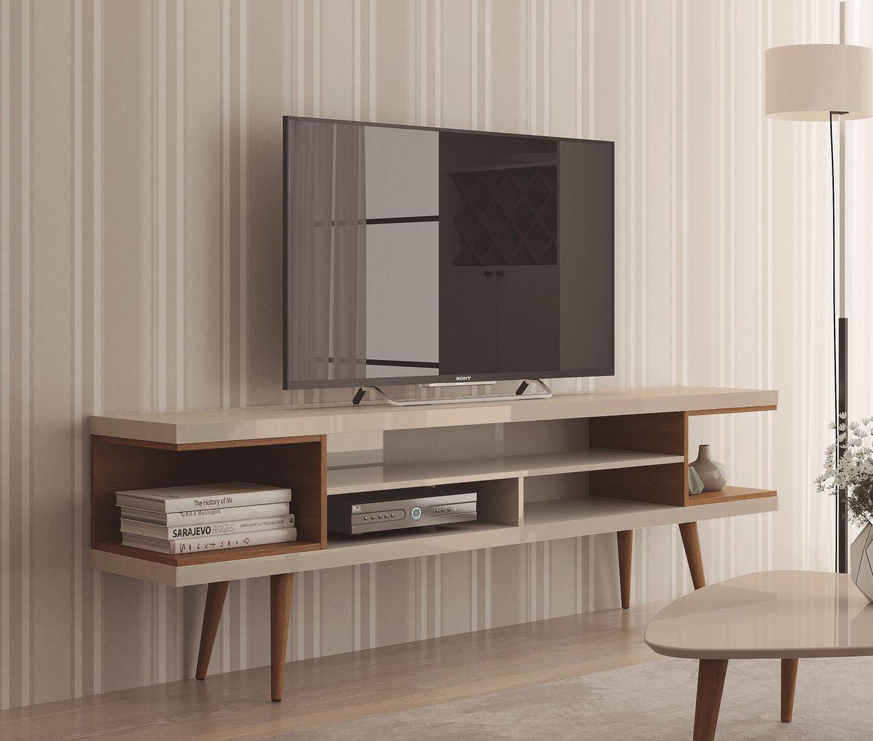 Utopia 70.47" TV Stand with Splayed Wooden Legs and 4 Shelves - Image 2