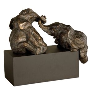 Uttermost Playful Pachyderms Resin Figurines in Antique Bronze/Black