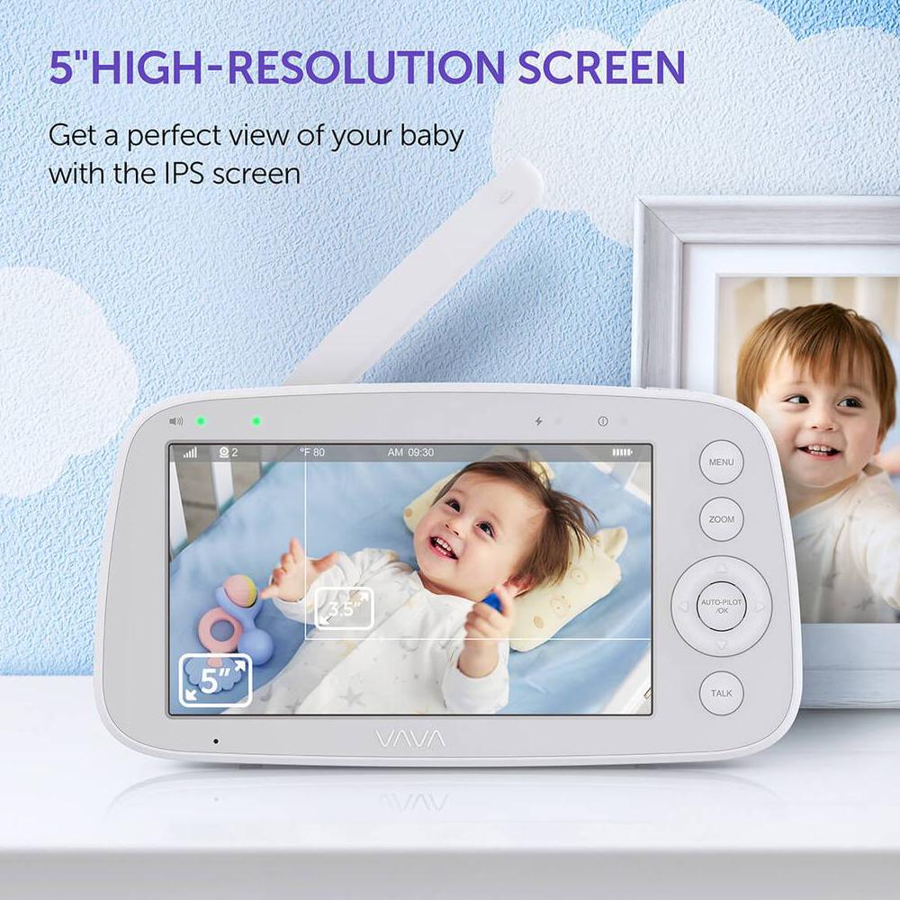 VAVA 5" 720P HD Video Baby Monitor with Night Vision, Zoom/Pan/Tilt, and 2-Way Audio, White-New - Image 5