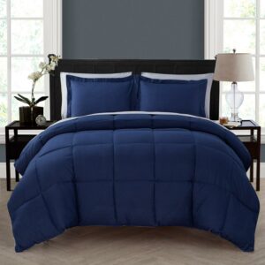 VCNY Home Lincoln 7-Piece Navy/Grey Solid Color Reversible Bed in a Bag, Queen, Adult, Unisex