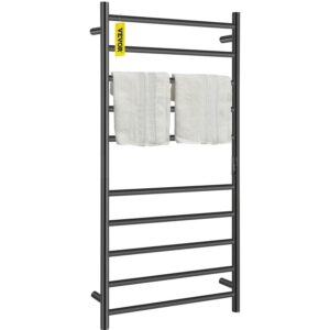 VEVOR 10 Bar Heated Towel Rack, Electric Towel Heater Warmer w/ Timer, Wall-Mounted Plug-in Bath Towel Warmer, Matte Black Stainless Steel