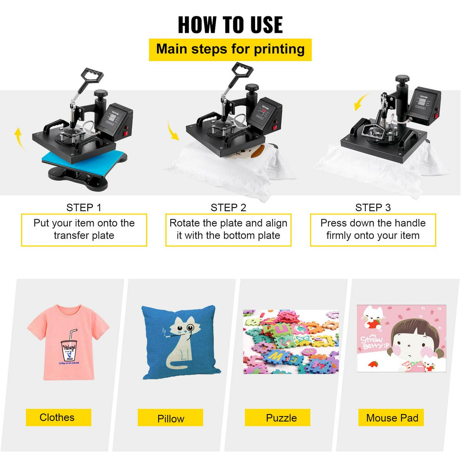 VEVOR 12X10 inch Heat Press Dual Digital Heat Press Machine 650W Swing Away Heat Press T-Shirt Sublimation Printer Transfer 360 Degree Rotation for DIY T-Shirts - Image 6
