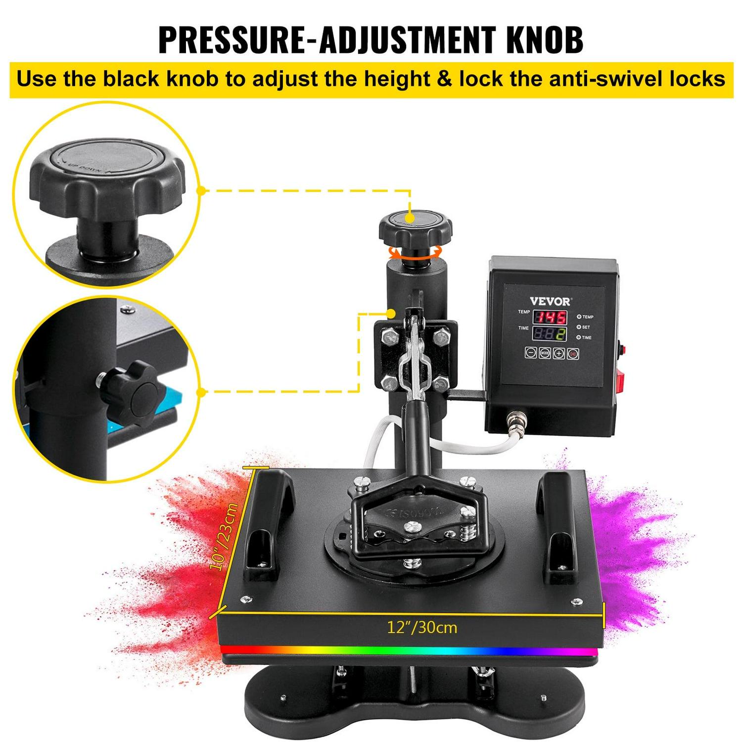 VEVOR 12X10 inch Heat Press Dual Digital Heat Press Machine 650W Swing Away Heat Press T-Shirt Sublimation Printer Transfer 360 Degree Rotation for DIY T-Shirts - Image 5