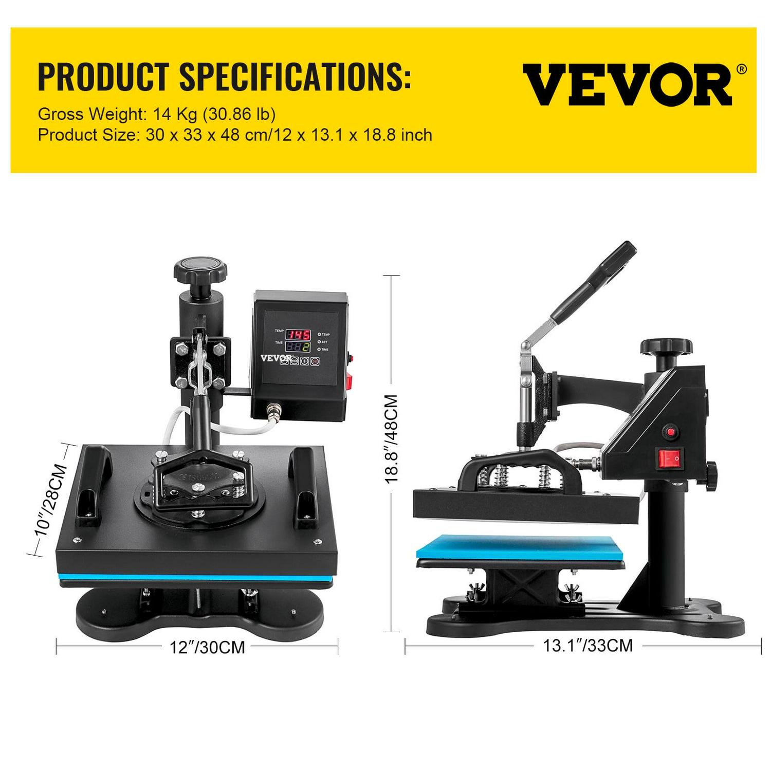 VEVOR 12X10 inch Heat Press Dual Digital Heat Press Machine 650W Swing Away Heat Press T-Shirt Sublimation Printer Transfer 360 Degree Rotation for DIY T-Shirts - Image 7
