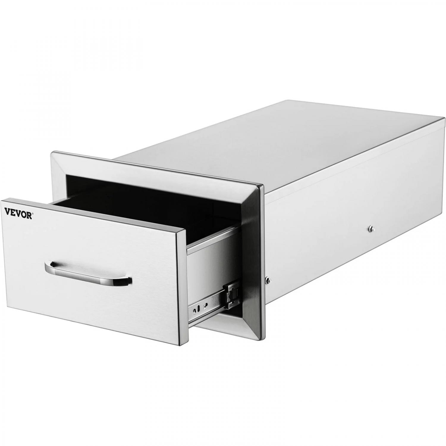 VEVOR 14x8.5 inch Outdoor Kitchen Drawers Stainless Steel, Flush Mount Double Drawers,14W x 8.5H x 23D Inch, with Stainless Steel Handle, BBQ Drawers for Outdoor Kitchens or BBQ Island - Image 9