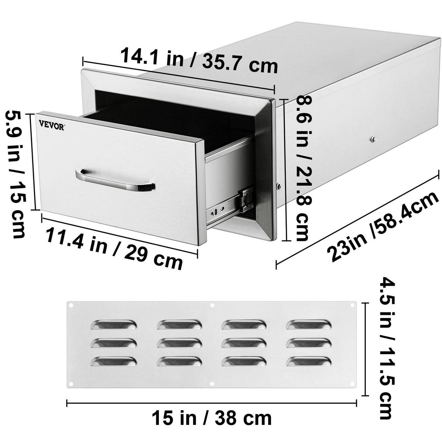 VEVOR 14x8.5 inch Outdoor Kitchen Drawers Stainless Steel, Flush Mount Double Drawers,14W x 8.5H x 23D Inch, with Stainless Steel Handle, BBQ Drawers for Outdoor Kitchens or BBQ Island - Image 8