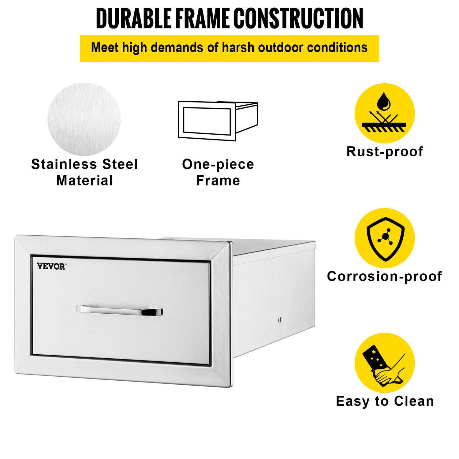 VEVOR 14x8.5 inch Outdoor Kitchen Drawers Stainless Steel, Flush Mount Double Drawers,14W x 8.5H x 23D Inch, with Stainless Steel Handle, BBQ Drawers for Outdoor Kitchens or BBQ Island - Image 3