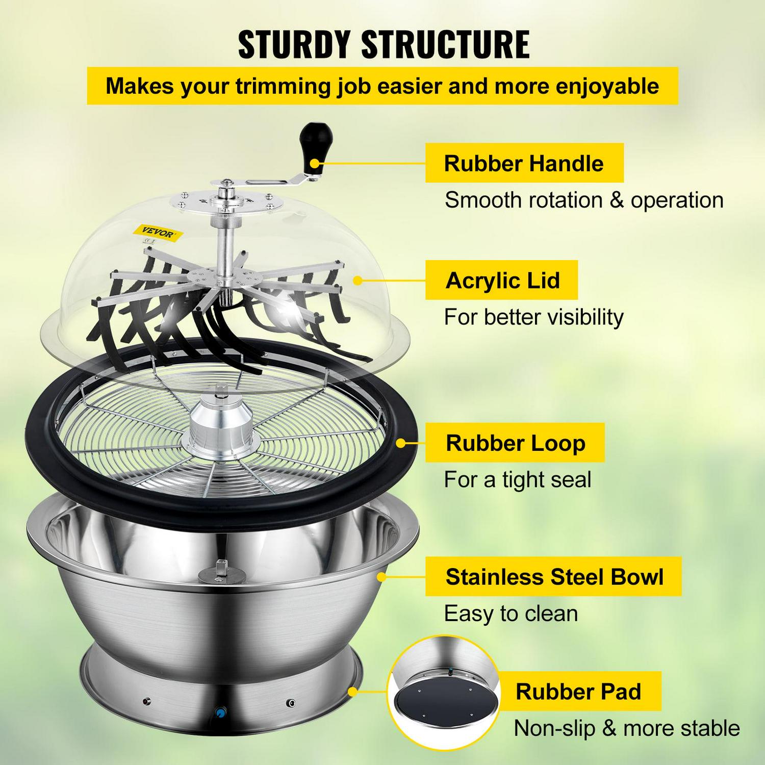 VEVOR 24 inch Bowl Trimmer Leaf Bowl Trimmer, Electric Hydroponic Pro Bowl Trimmer, Electric Leaf Bud Trim Reaper Cutter, Twisted Spin Cut for Plant Bud and Flower - Image 3