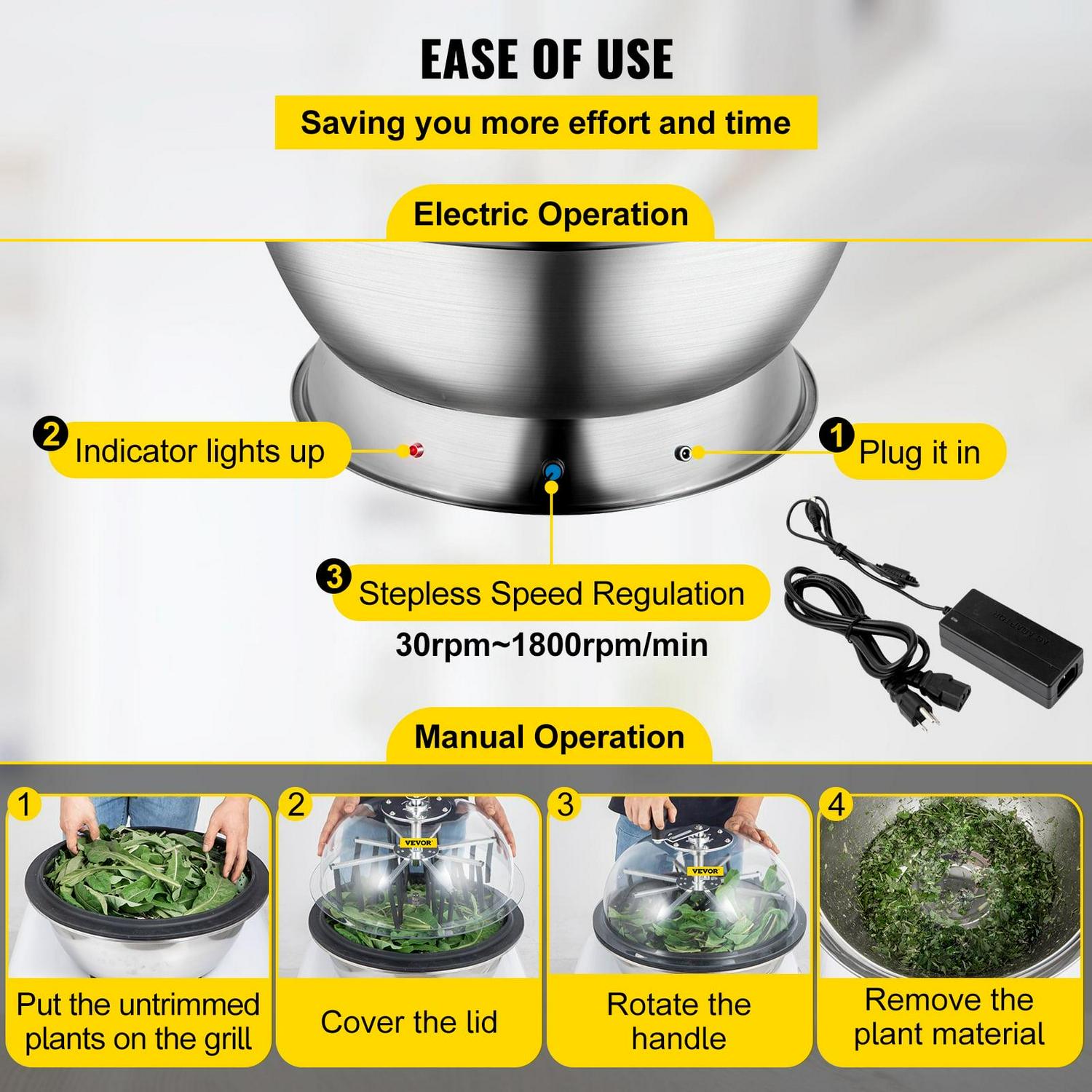 VEVOR 24 inch Bowl Trimmer Leaf Bowl Trimmer, Electric Hydroponic Pro Bowl Trimmer, Electric Leaf Bud Trim Reaper Cutter, Twisted Spin Cut for Plant Bud and Flower - Image 6