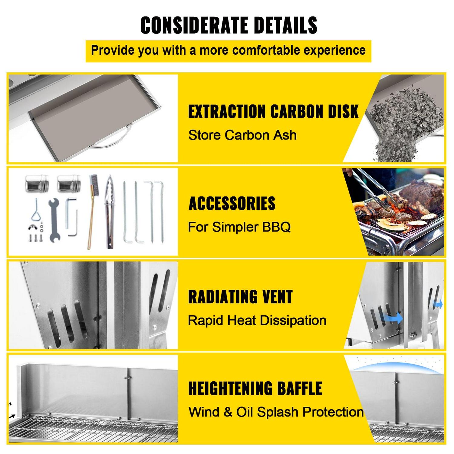 VEVOR 25W Stainless Steel Rotisserie Grill Roaster with Back Cover Guard,37 Inch BBQ Rotisserie Roaster, Max Capacity 132 LBS Rotisserie Roaster Grill for Camping Outdoor - Image 6