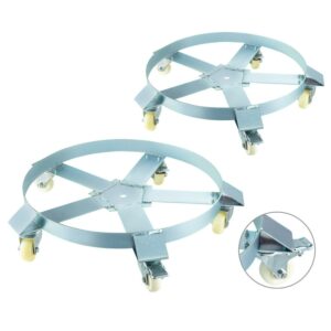 VEVOR 2 Pack Heavy Duty Drum Dolly 5 Swivel Caster Wheel 55 Gallon Steel Frame Non Tipping with Brake