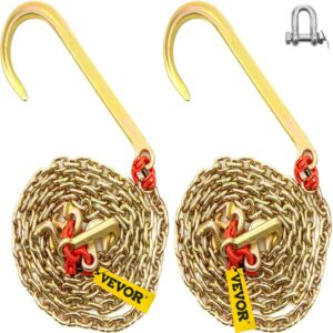 VEVOR 2 pcs J Hook Chain, 5/16in x 10ft Tow Chain Bridle with 15in J Hooks, Grade 80 J Hook Transport Chain, Heavy Duty 9260 lbs Break Strength