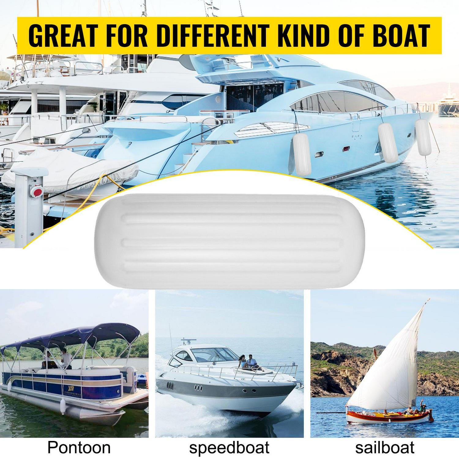 VEVOR 4 Ribbed Boat Fenders 10 x 28inches Boat Fenders Bumpers White Center Hole Bumpers Protection - Image 7