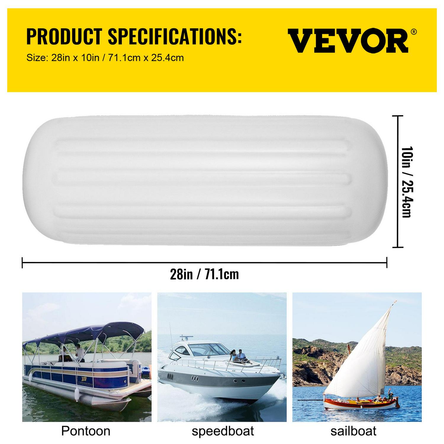 VEVOR 4 Ribbed Boat Fenders 10 x 28inches Boat Fenders Bumpers White Center Hole Bumpers Protection - Image 8