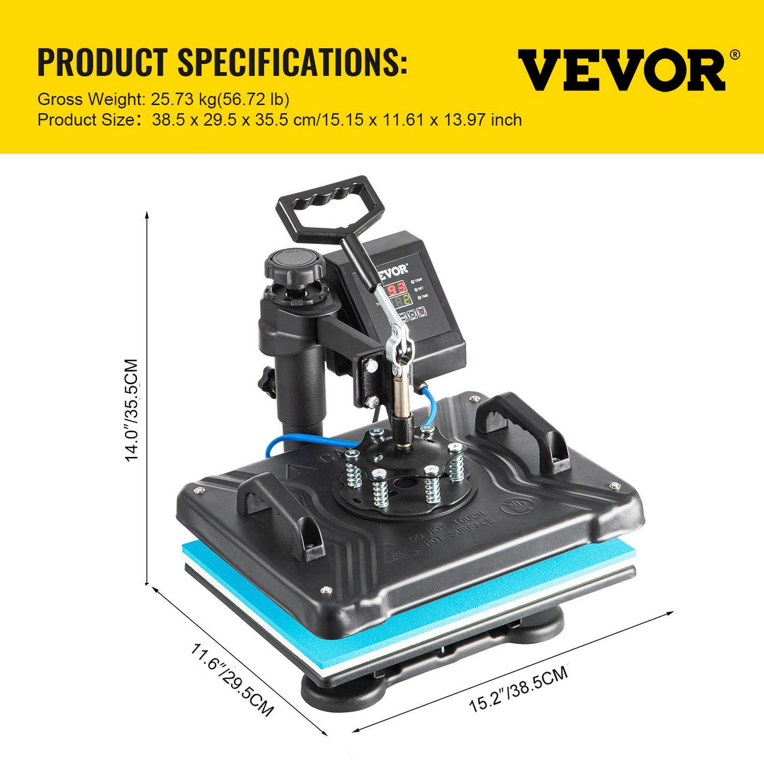 VEVOR 5 in 1 Heat Press 15X15 inch Heat Press Machine Digital Multifunctional Sublimation T-Shirt Heat Press Machine for T Shirts Hat Mug Cap Plate - Image 7
