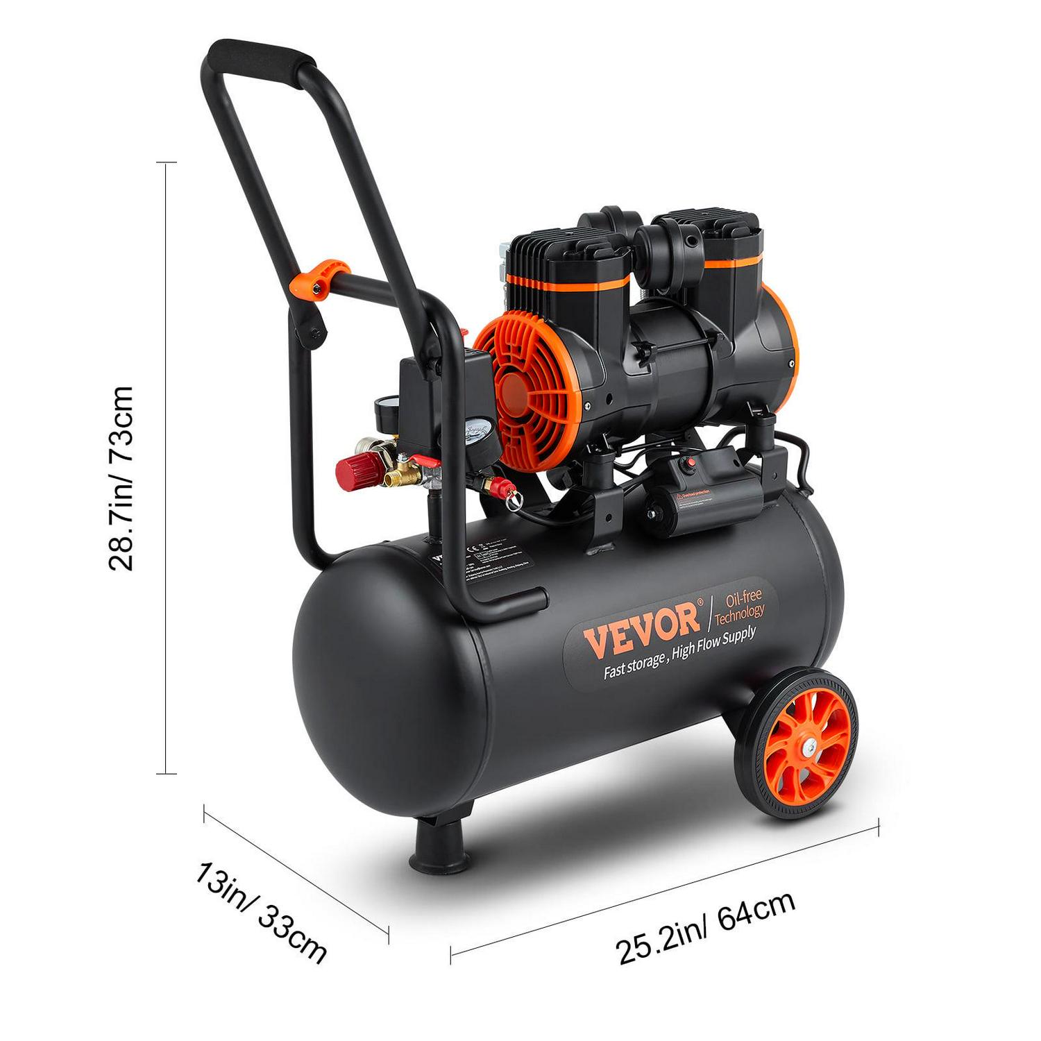 VEVOR 6.3 Gallon Air Compressor, 2 HP 3.35 CFM 90PSI Oil Free Air Compressor Tank & Max. 116PSI Pressure, 70 dB Ultra Quiet Compressor for Auto Repair, Tire Inflation, Spray Painting - Image 7