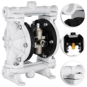 VEVOR Air-Operated Double Diaphragm Pump 1/2 inch Inlet Outlet Polypropylene 13 GPM Max 100PSI for Chemical Industrial Use, QBY-15PP