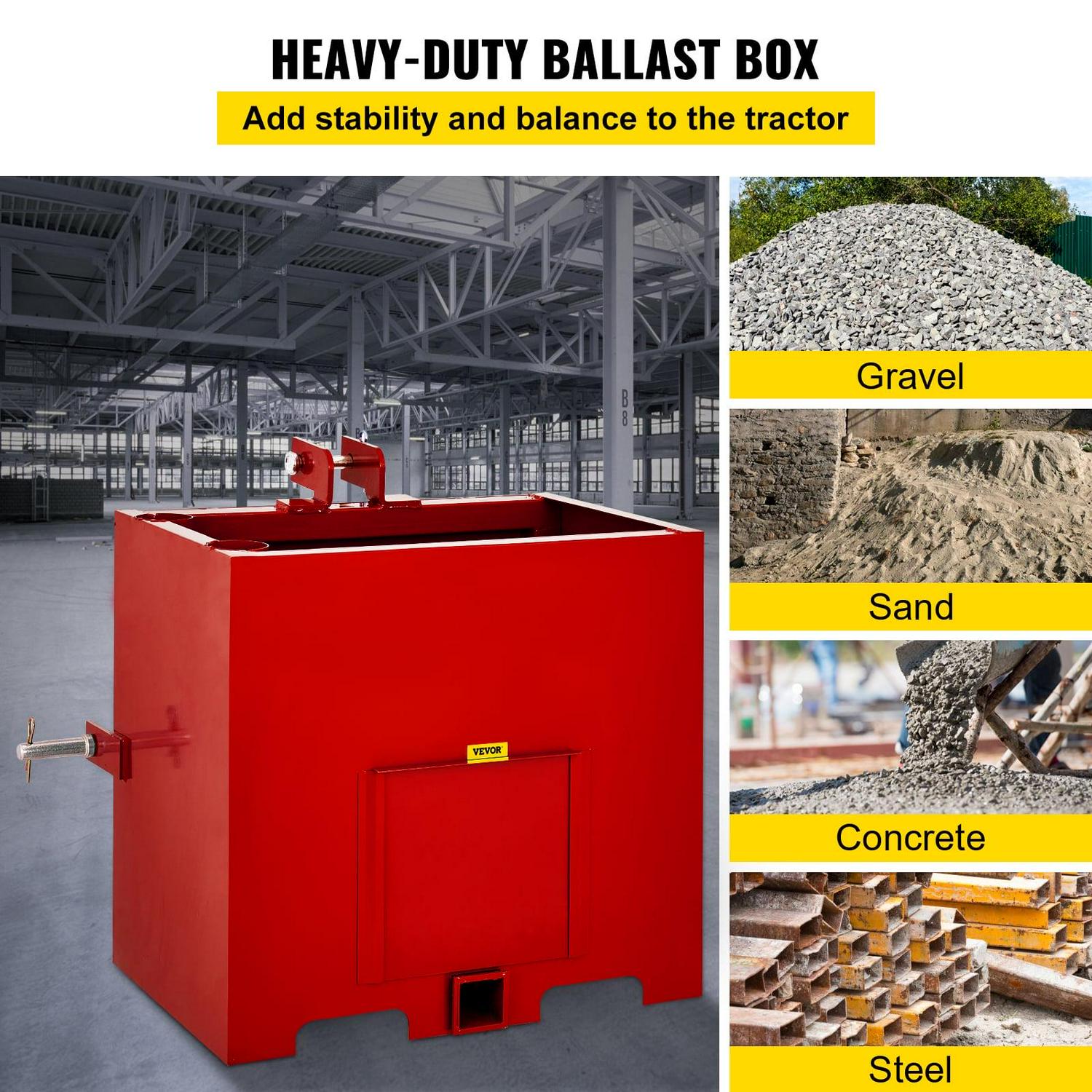 VEVOR Ballast Box for 3 Point Category 1 Tractor and Loader Hitches Quick Hitch Compatible 800lbs Capacity Hitch Ballast Box with 5cu.ft Volume - Image 2