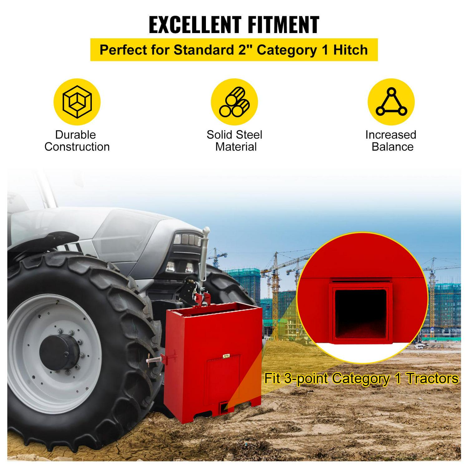 VEVOR Ballast Box for 3 Point Category 1 Tractor and Loader Hitches Quick Hitch Compatible 800lbs Capacity Hitch Ballast Box with 5cu.ft Volume - Image 5