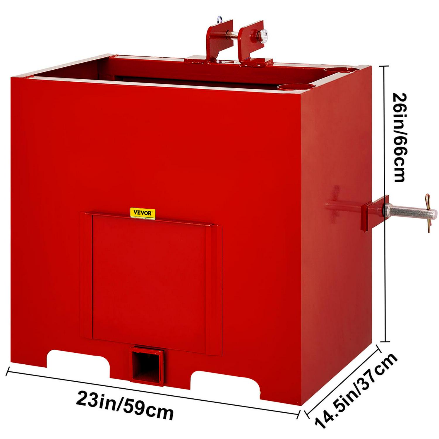 VEVOR Ballast Box for 3 Point Category 1 Tractor and Loader Hitches Quick Hitch Compatible 800lbs Capacity Hitch Ballast Box with 5cu.ft Volume - Image 8