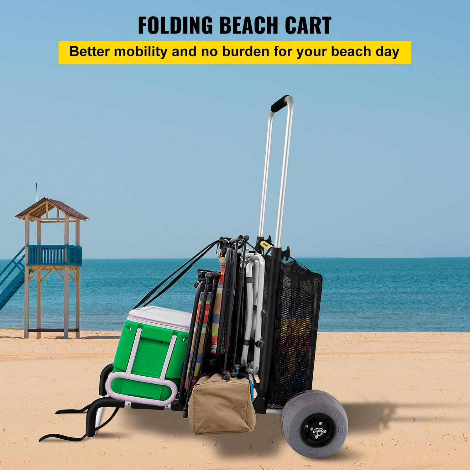 VEVOR Beach Carts for the Sand, w/ 10" PVC Balloon Wheels, 165LBS Loading Capacity Folding Sand Cart & 31.1'' to 49.6'' Adjustable Height, Heavy Duty Cart for Picnic, Fishing, Beach - Image 2