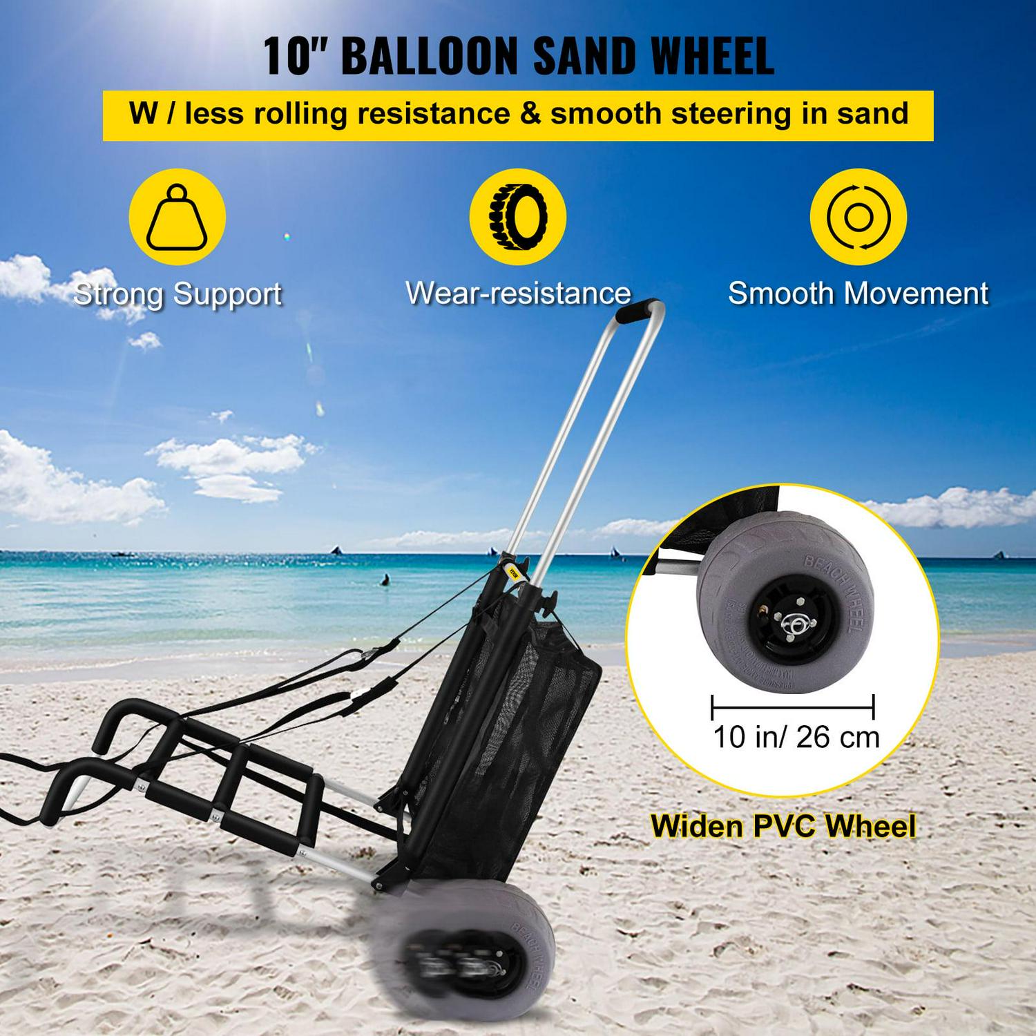 VEVOR Beach Carts for the Sand, w/ 10" PVC Balloon Wheels, 165LBS Loading Capacity Folding Sand Cart & 31.1'' to 49.6'' Adjustable Height, Heavy Duty Cart for Picnic, Fishing, Beach - Image 4