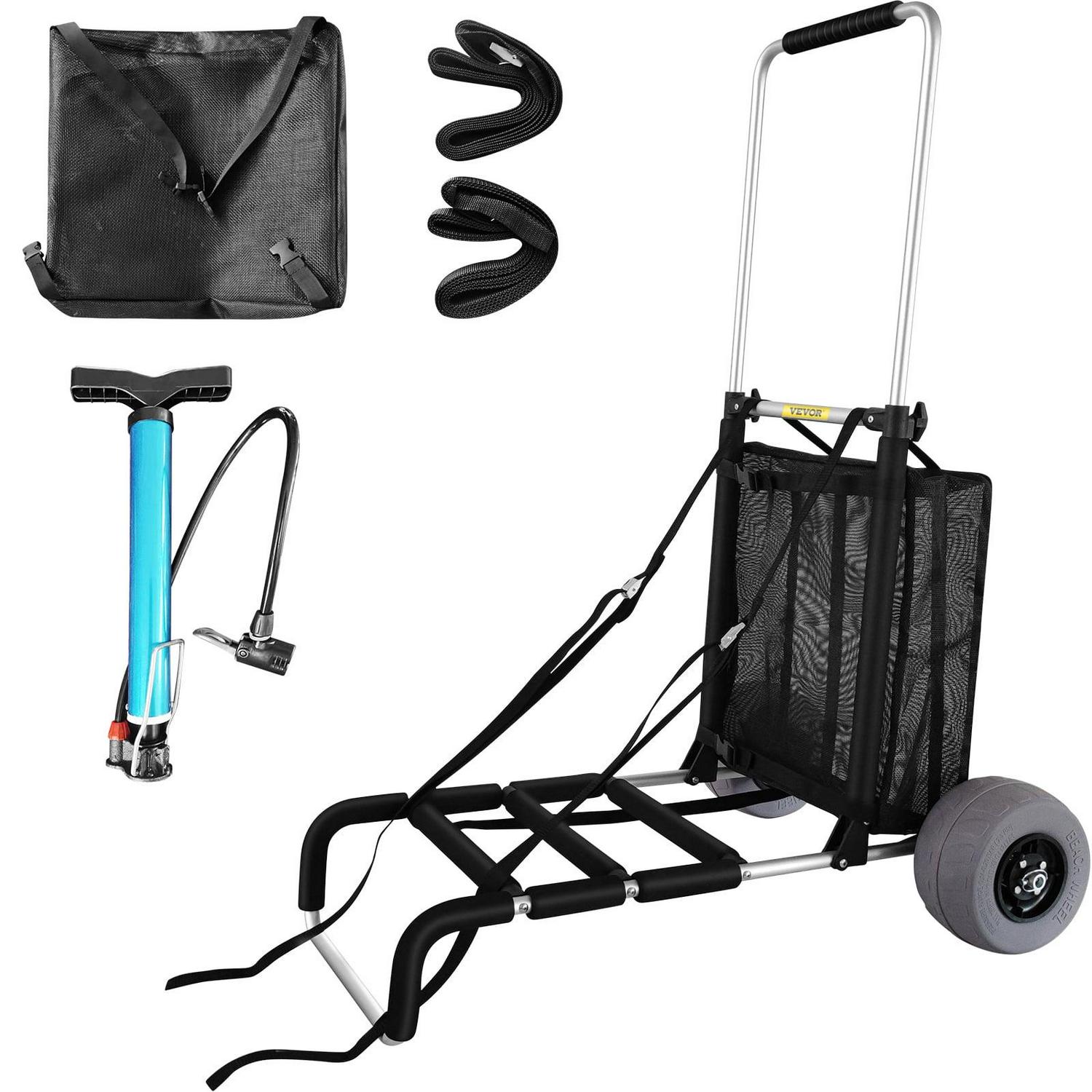 VEVOR Beach Carts for the Sand, w/ 10" PVC Balloon Wheels, 165LBS Loading Capacity Folding Sand Cart & 31.1'' to 49.6'' Adjustable Height, Heavy Duty Cart for Picnic, Fishing, Beach