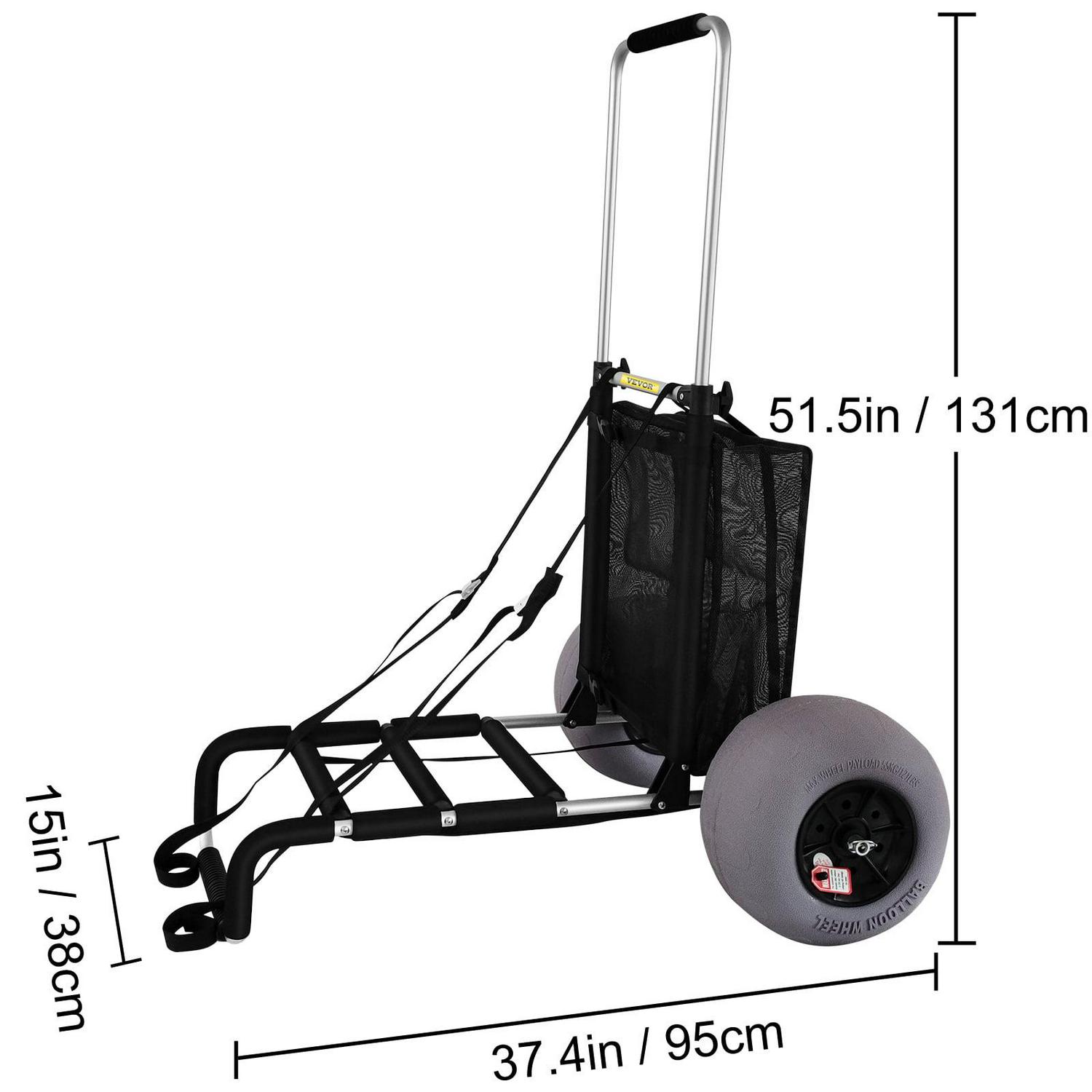 VEVOR Beach Carts for The Sand, w/ 12" TPU Balloon Wheels, 165Lbs Loading Capacity Folding Sand Cart & 33.1'' to 51.6'' Adjustable Height, Heavy Duty Aviation Aluminum Cart for Picnic - Image 8