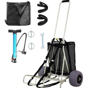 VEVOR Beach Carts for the Sand, w/ 10" PVC Balloon Wheels, 165Lbs Loading Capacity Folding Sand Cart & 29.5'' to 49.2'' Adjustable Height, Heavy Duty Cart for Picnic, Fishing, Beach