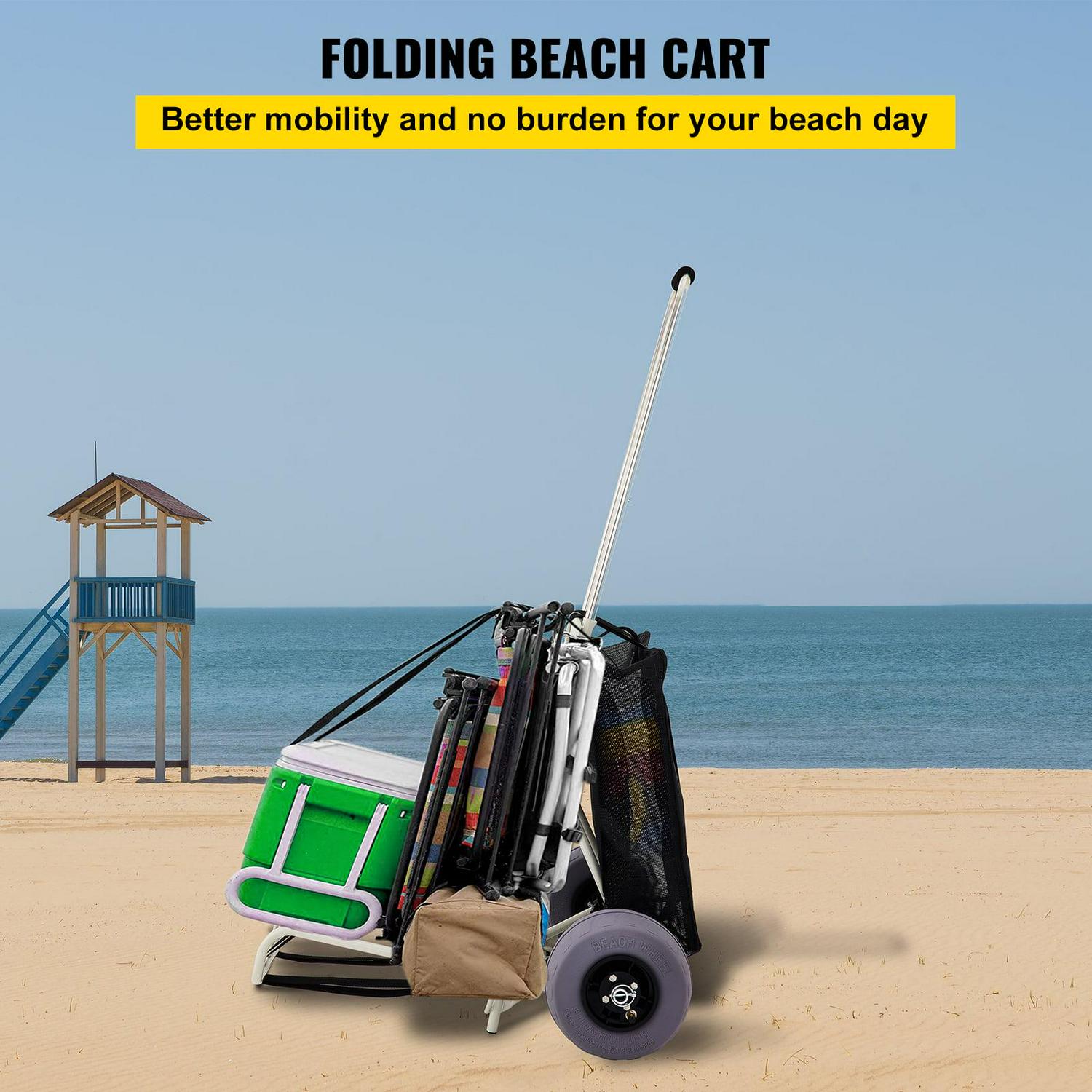 VEVOR Beach Carts for the Sand, w/ 10" PVC Balloon Wheels, 165Lbs Loading Capacity Folding Sand Cart & 29.5'' to 49.2'' Adjustable Height, Heavy Duty Cart for Picnic, Fishing, Beach - Image 2