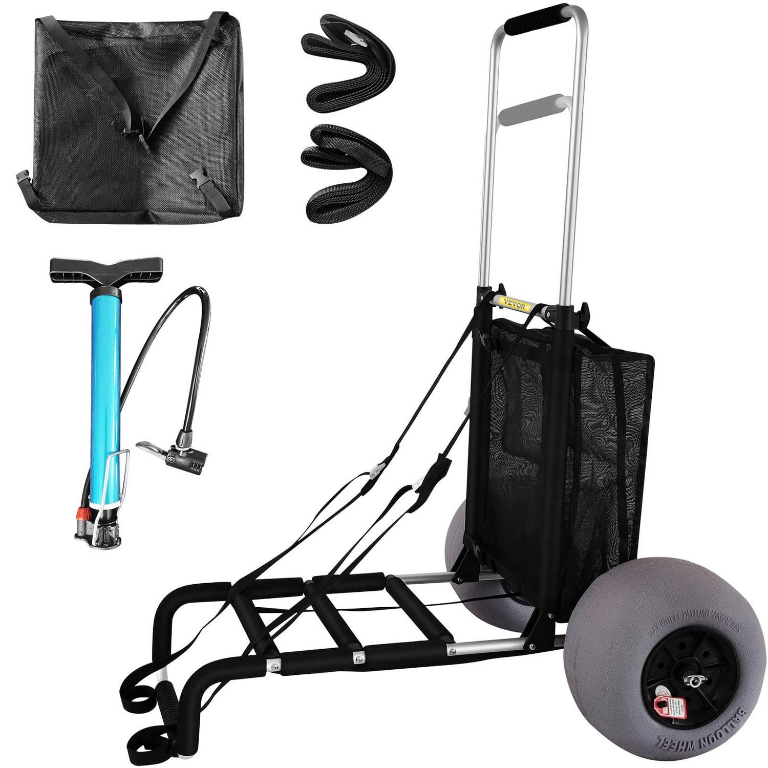 VEVOR Beach Carts for The Sand, w/ 12" TPU Balloon Wheels, 165Lbs Loading Capacity Folding Sand Cart & 33.1'' to 51.6'' Adjustable Height, Heavy Duty Aviation Aluminum Cart for Picnic