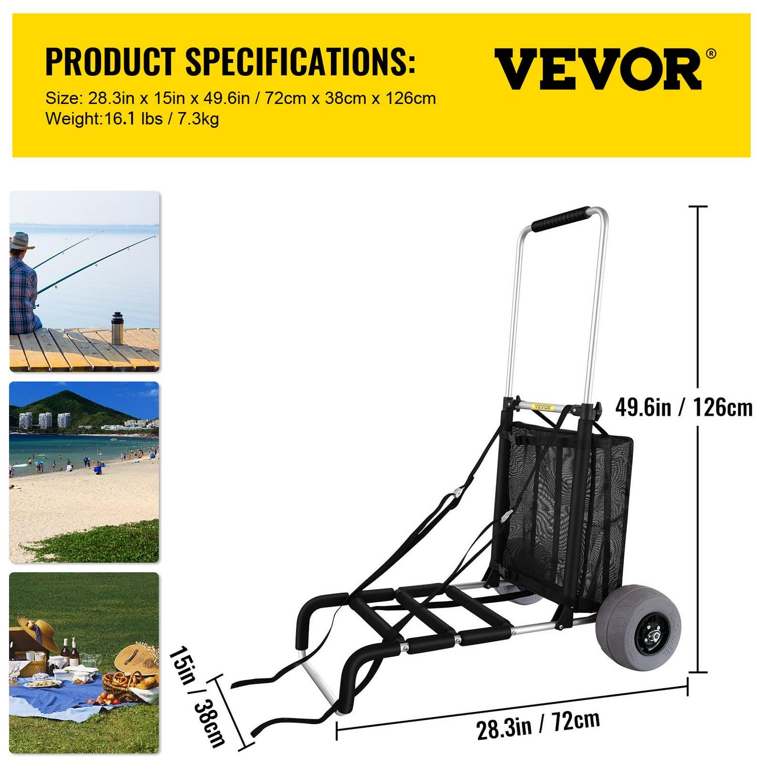 VEVOR Beach Carts for the Sand, w/ 10" PVC Balloon Wheels, 165LBS Loading Capacity Folding Sand Cart & 31.1'' to 49.6'' Adjustable Height, Heavy Duty Cart for Picnic, Fishing, Beach - Image 7