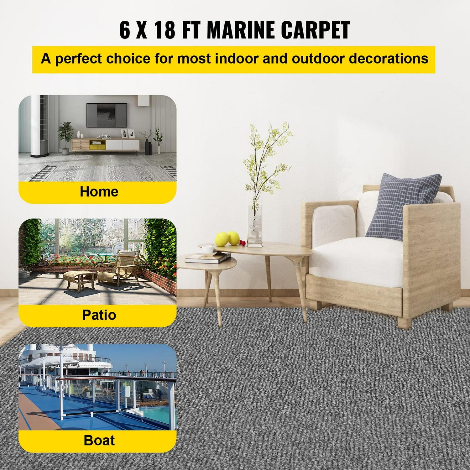VEVOR Boat Carpet 6x18' Indoor Outdoor Marine Carpet Rug - Size Optional - 32 oz. waterproof patio Anti-slide rug, Gray - Image 2